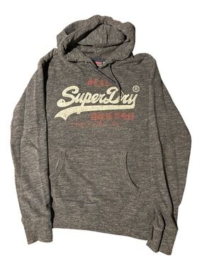 Superdry Heather Gray Pullover Hoodie with Vintage Logo